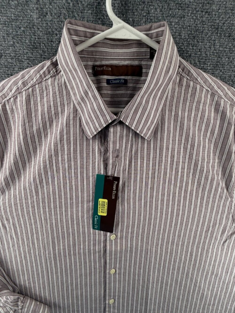 NWT Perry Ellis Long Sleeve Button Up Shirt Men Classic Fit 2XL Striped Beige